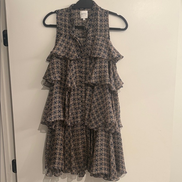 Misa Los Angeles Navy and Tan Patterned Women's Dress - Picture 3 of 4